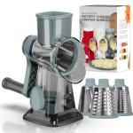 Rotary Cheese Grater with 3 Blades and Slicer
