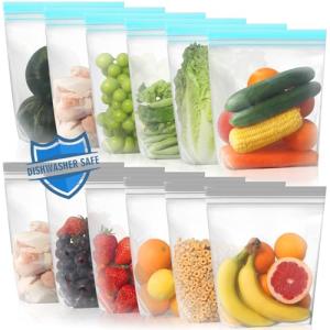 Lerine 12 Pack Silicone Gallon Freezer Bags