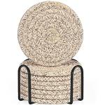 8-Pack Cotton Woven Drink Coasters with Holder