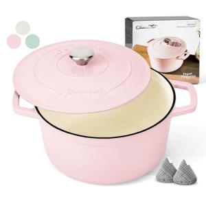 Ciwete 6 QT Pink Enameled Cast Iron Dutch Oven