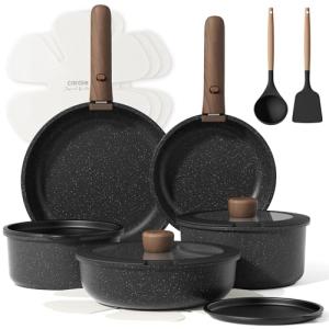 Carote 17-Piece Nonstick Cookware Set with Detachable Handles