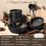 Carote 17-Piece Nonstick Cookware Set with Detachable Handles