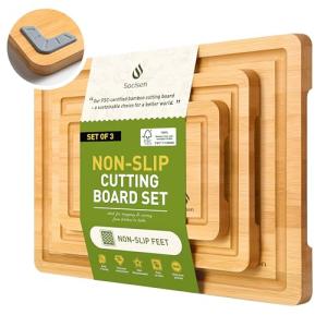 Bamboo Cutting Board Set with Juice Grooves