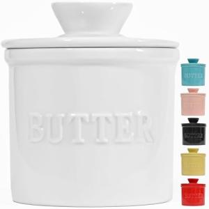 PriorityChef French Butter Crock with Lid, White