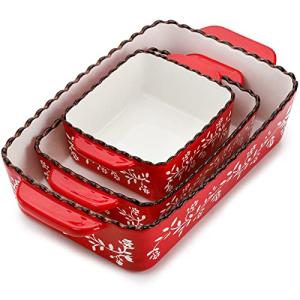 AVLA 3 Pack Ceramic Baking Dish Set, Red