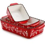 AVLA 3 Pack Ceramic Baking Dish Set, Red