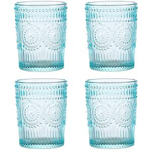 Amzcku Vintage 10 oz Blue Drinking Glasses Set