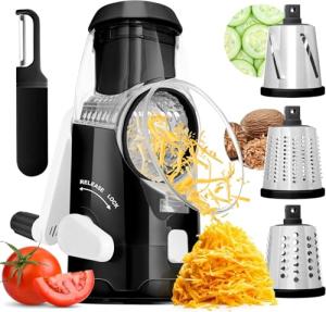BASSWOOD Rotary Cheese Grater Mandoline Slicer Black