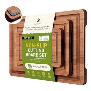 Bamboo Cutting Board Set with Non-Slip Feet