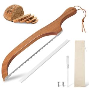 HAOIOKSC 15.7 In Wooden Bread Slicer Knife