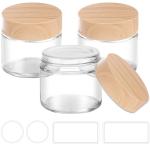 Small Glass Containers with Woodgrain Lids - 3 Pack