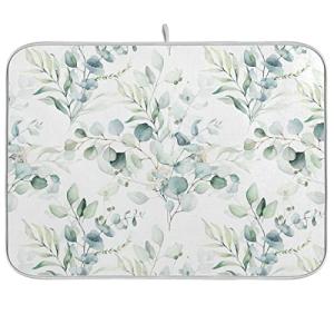 Absorbent Green Leaves Dish Drying Mat, 16x18 Inch