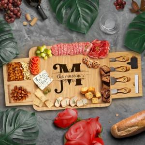 Custom Engraved Bamboo Charcuterie Board Gift Set