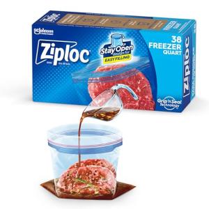 Ziploc Quart Freezer Bags with Stand-Up Bottom, 38 Count