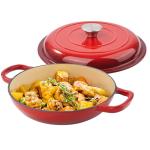 3 Quart Red Enameled Cast Iron Braiser with Lid