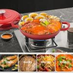3 Quart Red Enameled Cast Iron Braiser with Lid