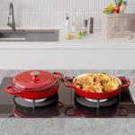 3 Quart Red Enameled Cast Iron Braiser with Lid