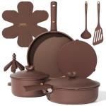 Carote 17-Piece Nonstick Cookware Set with Detachable Handles