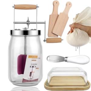 Wooden Butter Churn Kit with Glass Jar - 1.5L
