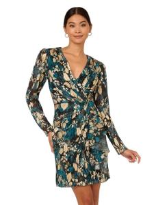 Teal Sapphire Gold Crinkle Foil Wrap Dress