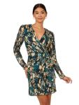 Teal Sapphire Gold Crinkle Foil Wrap Dress