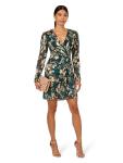 Teal Sapphire Gold Crinkle Foil Wrap Dress
