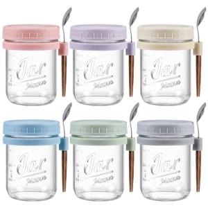 6 Pack Glass Overnight Oats Containers with Lids