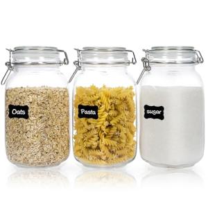 50oz Airtight Glass Food Storage Jars, Set of 3