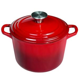Flavehc 2.8 qt Red Enameled Cast Iron Dutch Oven