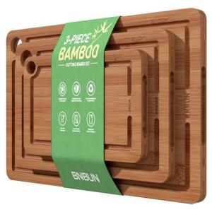 BNBUN Bamboo Cutting Board Set with Handles