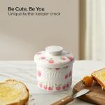 Ceramic Butter Crock with Water Line - Strawberry