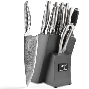 10-Piece Damascus Kitchen Knife Set with Sharpener
