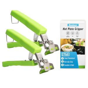2 Pack Hot Plate Gripper Clips Tongs, Green