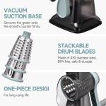 Rotary Cheese Grater with 3 Blades - Grey Blue