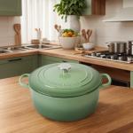 Enameled Cast Iron Dutch Oven, 5.5 Quart, Green
