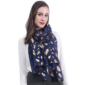 Lina & Lily Lightweight Navy Gold Feather Scarf