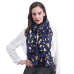 Lina & Lily Lightweight Navy Gold Feather Scarf