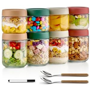 8 Pack Glass Mason Jars for Oats & Meal Prep