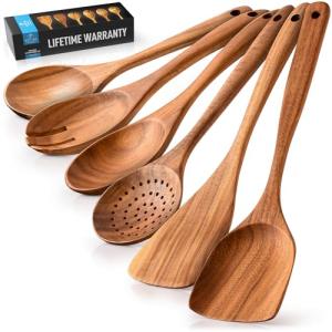Zulay Kitchen 6-Piece Heat-Resistant Wooden Spoons Set