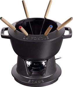 Staub Black Fondue Set - 20 cm Cast Enamel