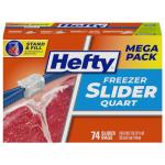 Hefty Quart Size Slider Freezer Storage Bags, 74 Count