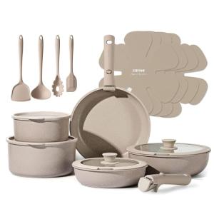 CAROTE 19-Piece Nonstick Cookware Set with Detachable Handle