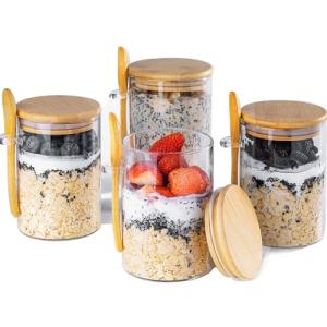 Overnight Oats Glass Containers with Lids - 4 Pack