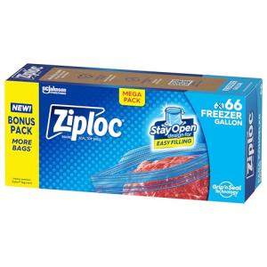 Ziploc Gallon Freezer Bags, Stay Open Design, 66 Count