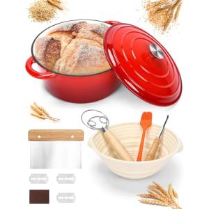 6 QT Red Enamel Dutch Oven for Bread Baking