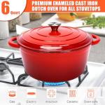 6 QT Red Enamel Dutch Oven for Bread Baking