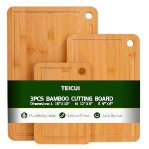Set of 3 Bamboo Cutting Boards with Handles