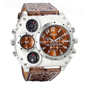 Avaner Men's Leather Oversized Dual Time Watch
