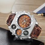 Avaner Men's Leather Oversized Dual Time Watch