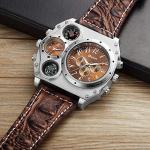 Avaner Men's Leather Oversized Dual Time Watch